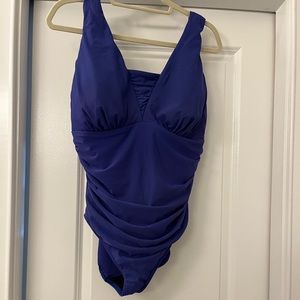 Lands End 16W Blue Women's Slender Grecian One Piece Swimsuit